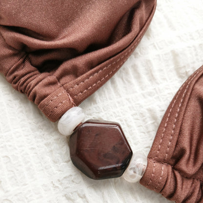 Low Waist Lace Up Split Bikini Set in Solid Color | noémi