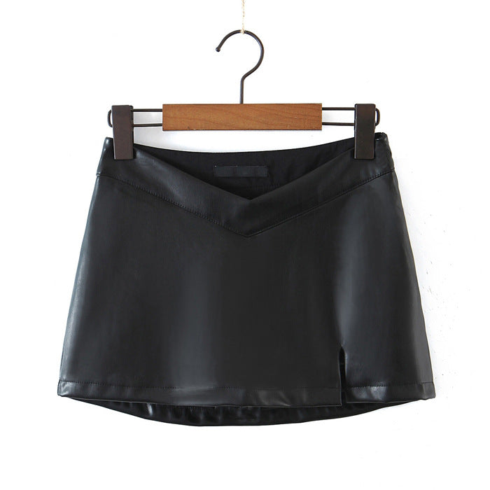 Faux Leather Mini Skirt | Black HighWaist Fit with Side Slit | noémi