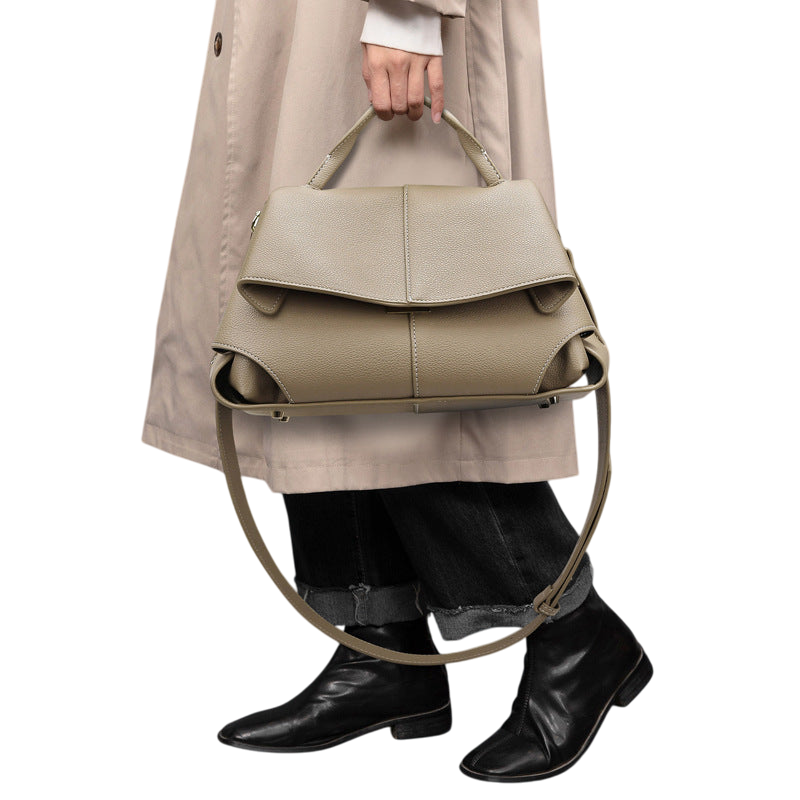 Textured Brown Shoulder Tote – Light Luxury French-Style Handbag | noémi