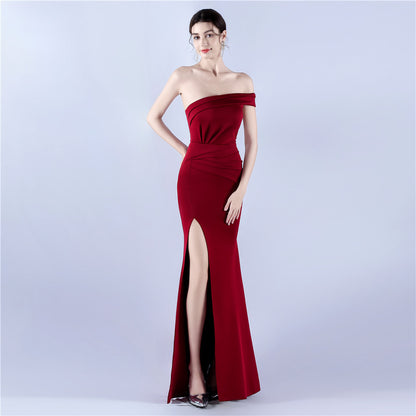 Satin Off Shoulder Dress with Sleek Silhouette | noémi