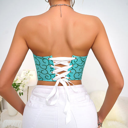 Printed Tube Top Boning Corset Bandeau with Slim Fit Design | noémi