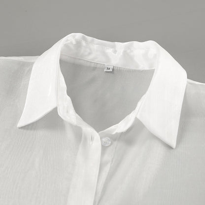 White Ruffle Top | See Through Yarn Shirt with Collared Design | noémi