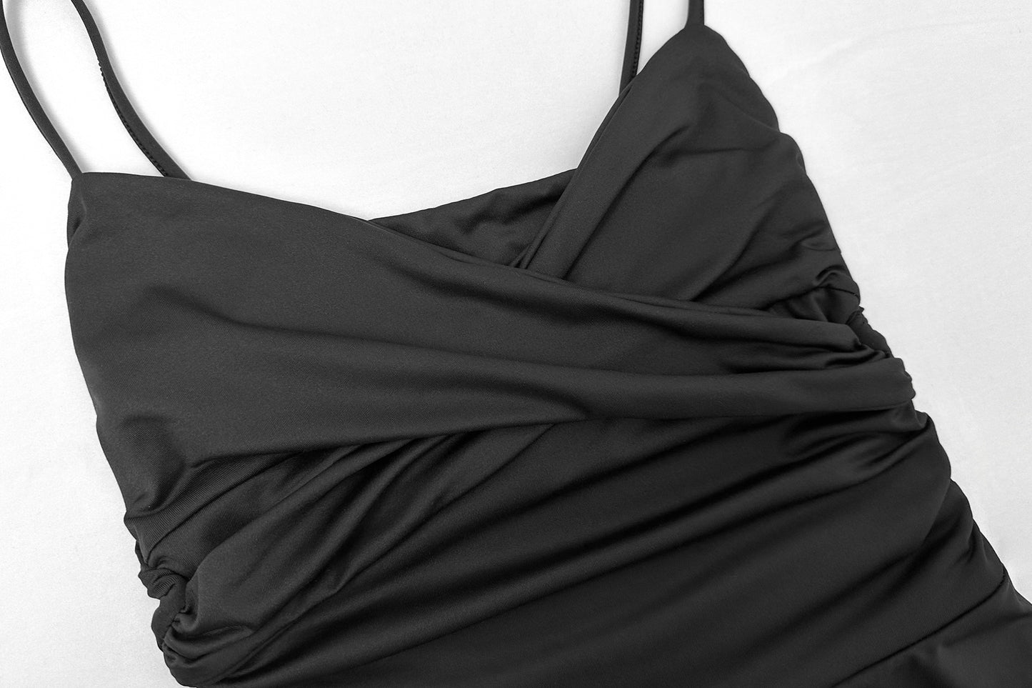 Tube Top Suspender Dress with Deep V Neck and Ruffle Detail | noémi