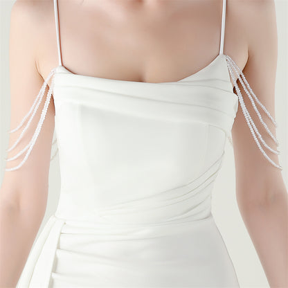 Satin Beaded Fishtail Dress | Spaghetti Straps, Thigh Slit | noémi