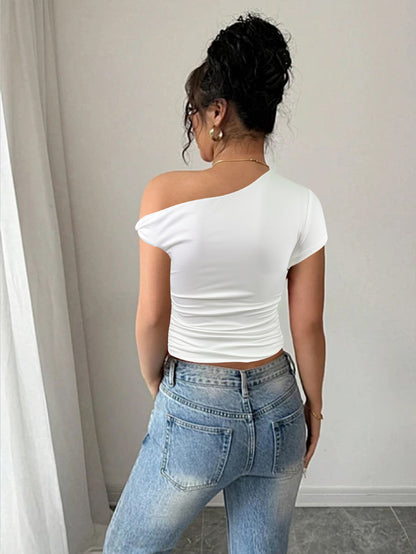 Women's Shoulder Collar Top | Slimming Pleated OneShoulder Cropped | noémi