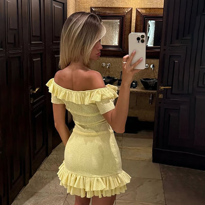 Fall Off Shoulder Ruffle Mini Dress | Lace Up, Slim Fit | noémi