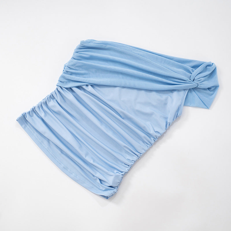 Womens One Shoulder Twisted Mesh Tube Top | noémi