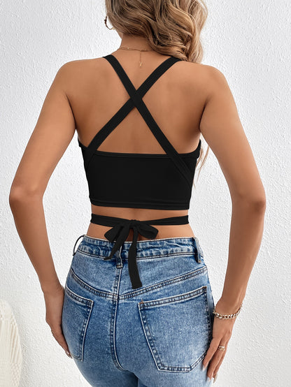 High End Lace Up Ribbed Crop Top | Crisscross Back Tank | noémi