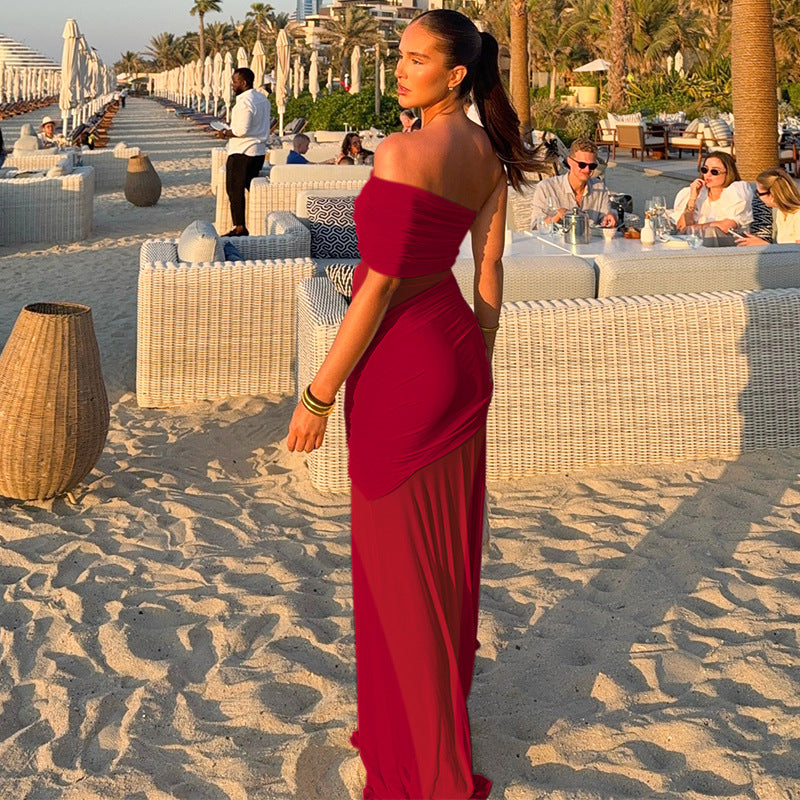 Summer Off Shoulder Pleated Dress | Mesh Stitching, Slim Fit | noémi