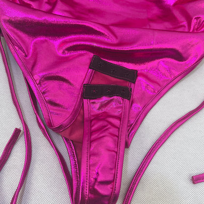 Metallic Coated Fabric Womens Fall Jumpsuit with Drawstring Waist Hip Skirt | noémi