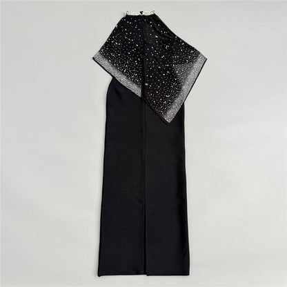 Black Pearl Cape Gown | Strapless Fitted Maxi Dress with Detachable Sheer Overlay | noémi