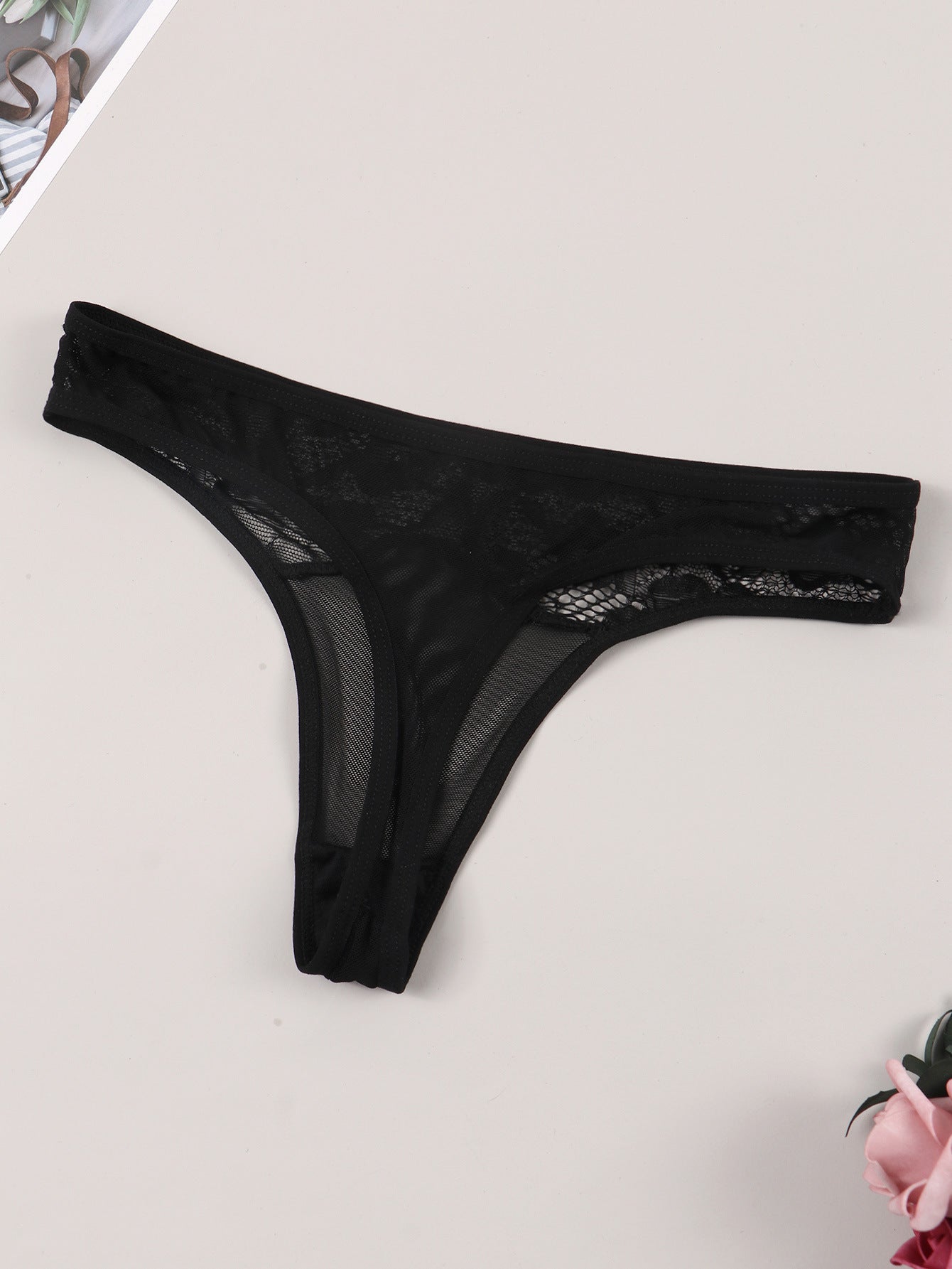 Lace Trim TShaped Panties with Transparent Details and Cotton Crotch Comfort | noémi