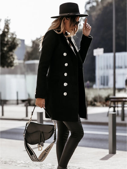 Womens Double Breasted Woolen Overcoat | Long Blazer Coat | noémi