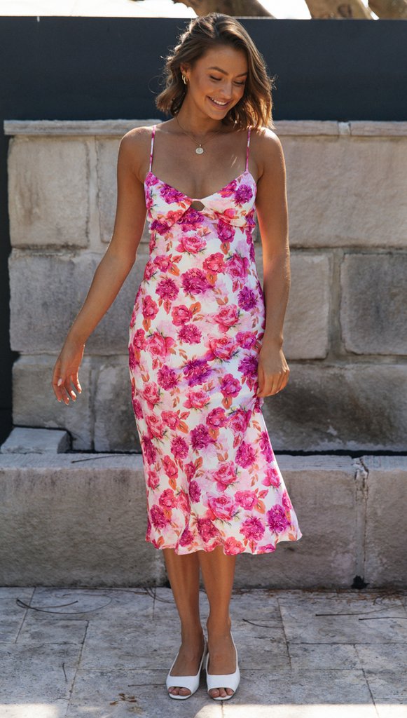 Pink Floral Midi Sundress | Spaghetti Straps | noémi
