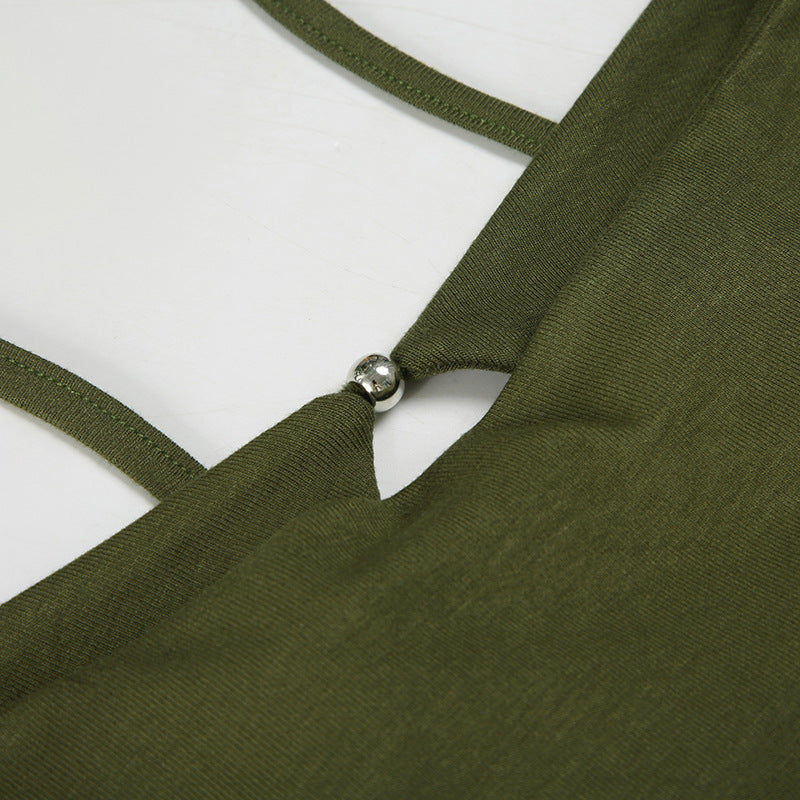 Olive Green Asymmetrical Spaghetti Strap Top | Cutout Detail | noémi