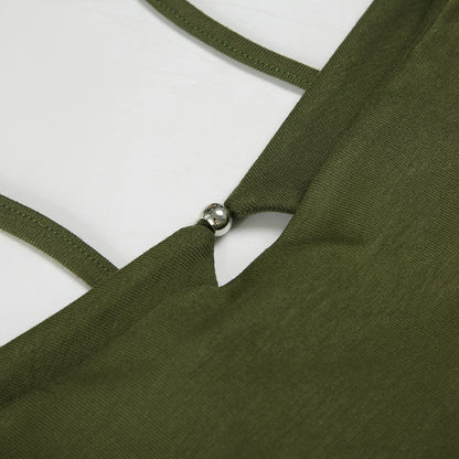 Olive Green Asymmetrical Spaghetti Strap Top | Cutout Detail | noémi