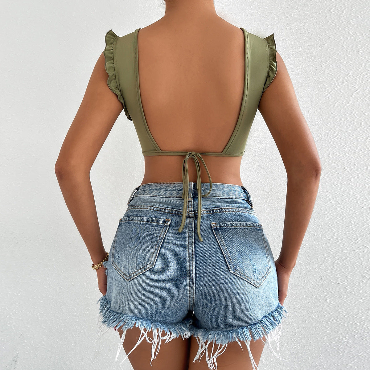 Women’s Olive Green Knot Front Cutout Top | Sleeveless, Back Tie | noémi