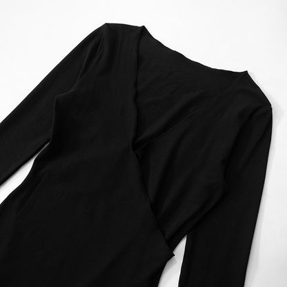 Women Deep V Neck Long Sleeve Waist Fitted High Slit Dress | noémi