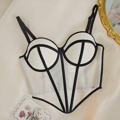 Mesh Corset Top | Bustier with Chest Pad, Strappy Slim Fit | noémi