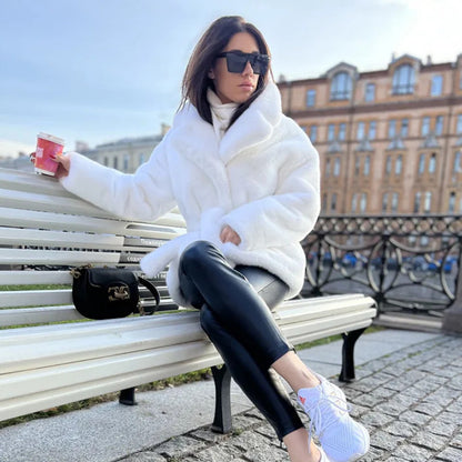 Plush Faux Rabbit Fur Coat with Belt | noémi