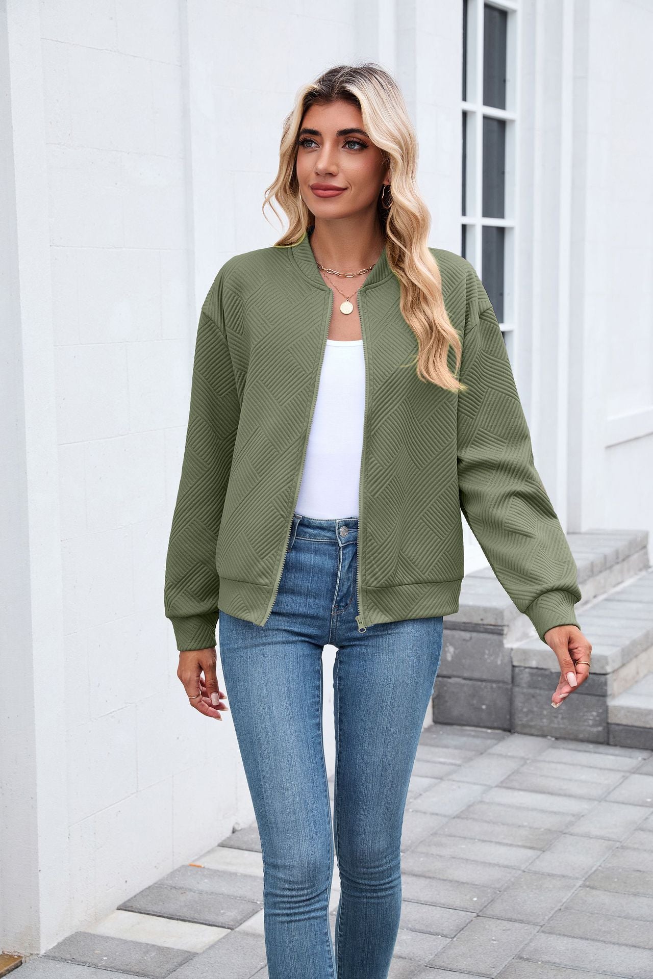 Womens Varsity Jacket | Solid Color Zip Up Sweatshirt | noémi