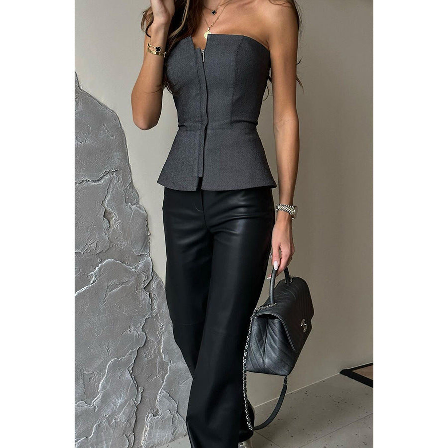 Strapless Peplum Zipper Top | Slim Fit, Tube Blouse | noémi