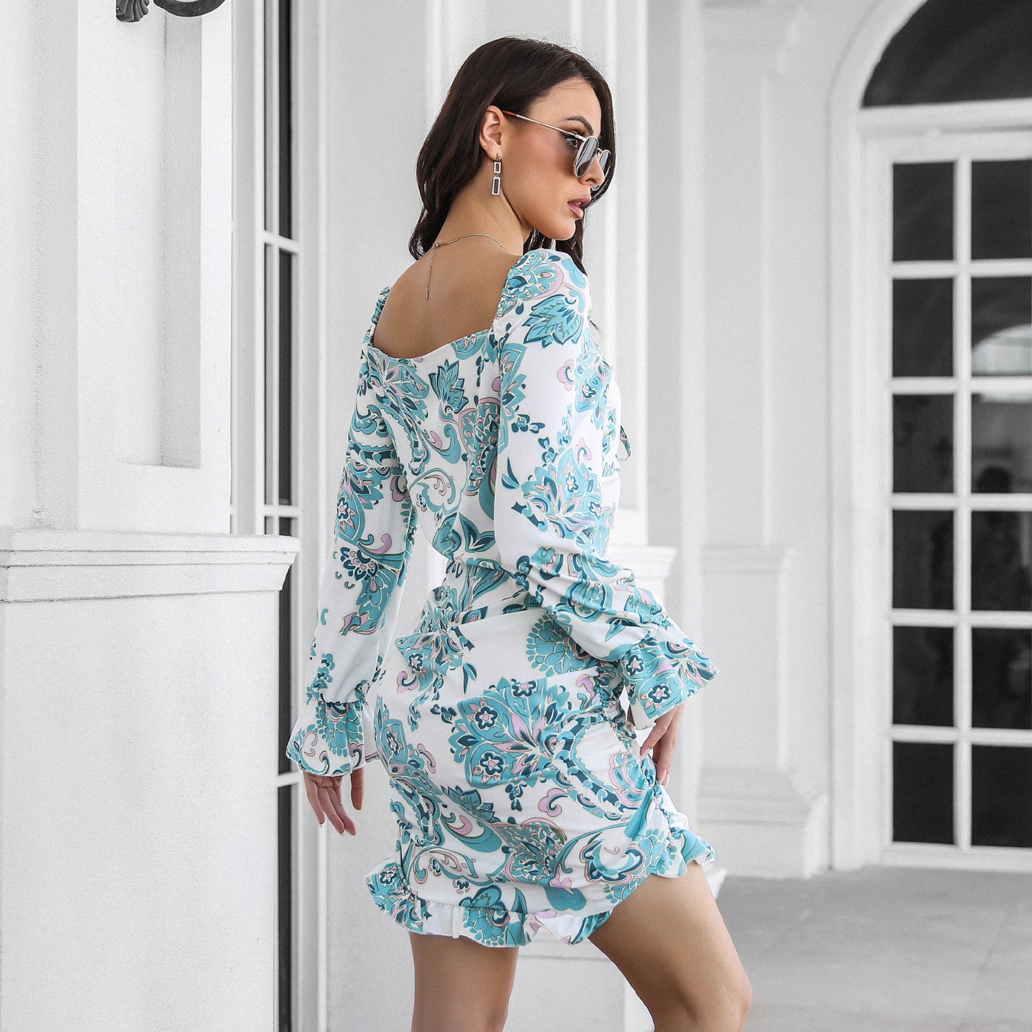 Off Shoulder Printed Ruffle Hem Dress | noémi