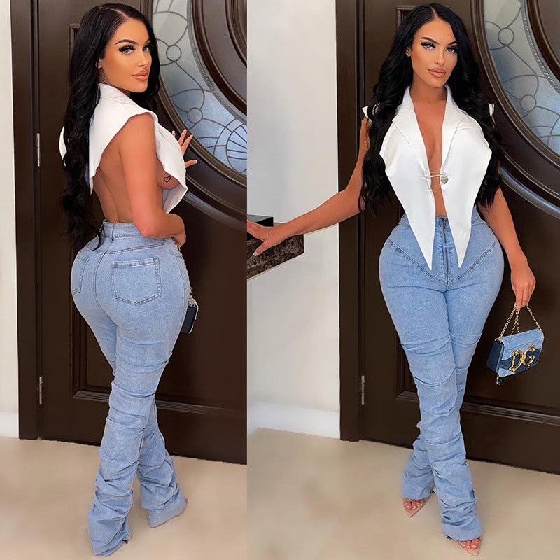 Solid Color Polo Collar Inverted Hem Sleeveless Tank Top | noémi