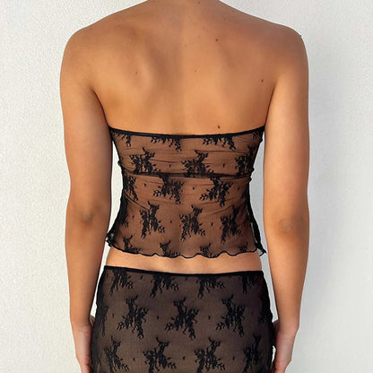 Sheer Lace Tube Top | Strapless Knitted Mesh Corset Style | noémi