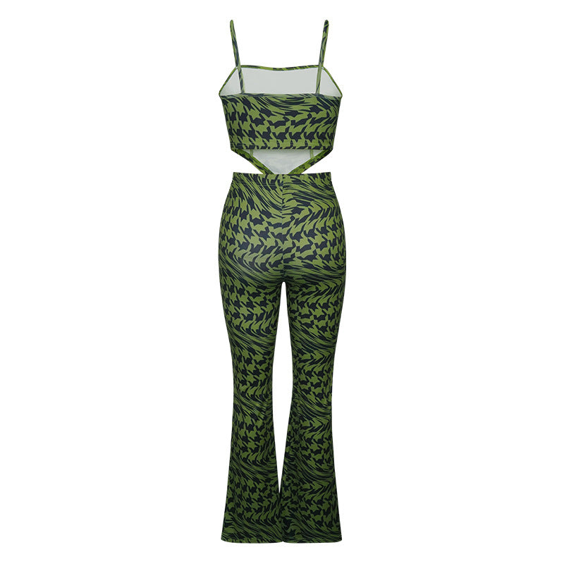 Green Two Piece Set | Sleeveless Vest Top Wide Leg Pants | noémi
