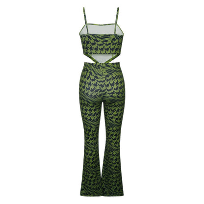 Green Two Piece Set | Sleeveless Vest Top Wide Leg Pants | noémi