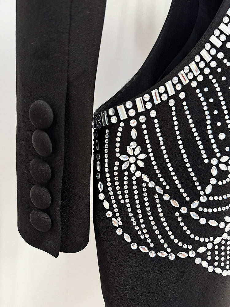 Rhinestone Blazer & Trousers Set | Cutout Crystal Embellished Two Piece Suit | noémi