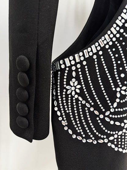 Rhinestone Blazer & Trousers Set | Cutout Crystal Embellished Two Piece Suit | noémi