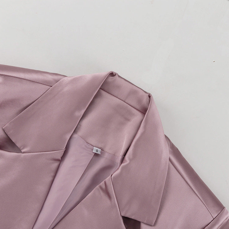 Satin Two Piece Set for Women | Pleated Waist Blazer & Wide Leg Pants | noémi