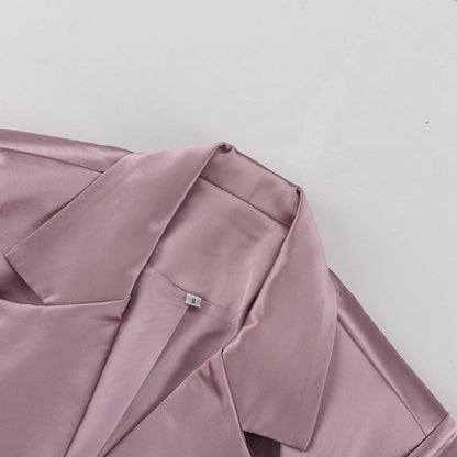 Satin Two Piece Set for Women | Pleated Waist Blazer & Wide Leg Pants | noémi