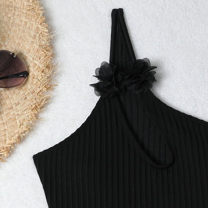 Solid Color One Piece Swimsuit with Floral Print Fabric | noémi