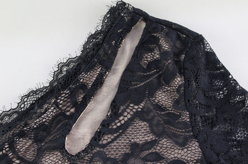 Lace Sheath Dress with Diagonal Neckline | noémi