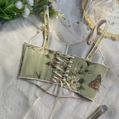 Floral Print Bow Shoulder Strap Corset Vest with Fitted Silhouette | noémi