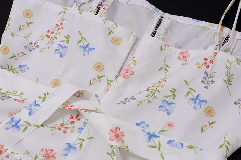 White Floral Maxi Dress with Spaghetti Straps | Flowy Summer Garden Dress | noémi