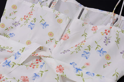 White Floral Maxi Dress with Spaghetti Straps | Flowy Summer Garden Dress | noémi