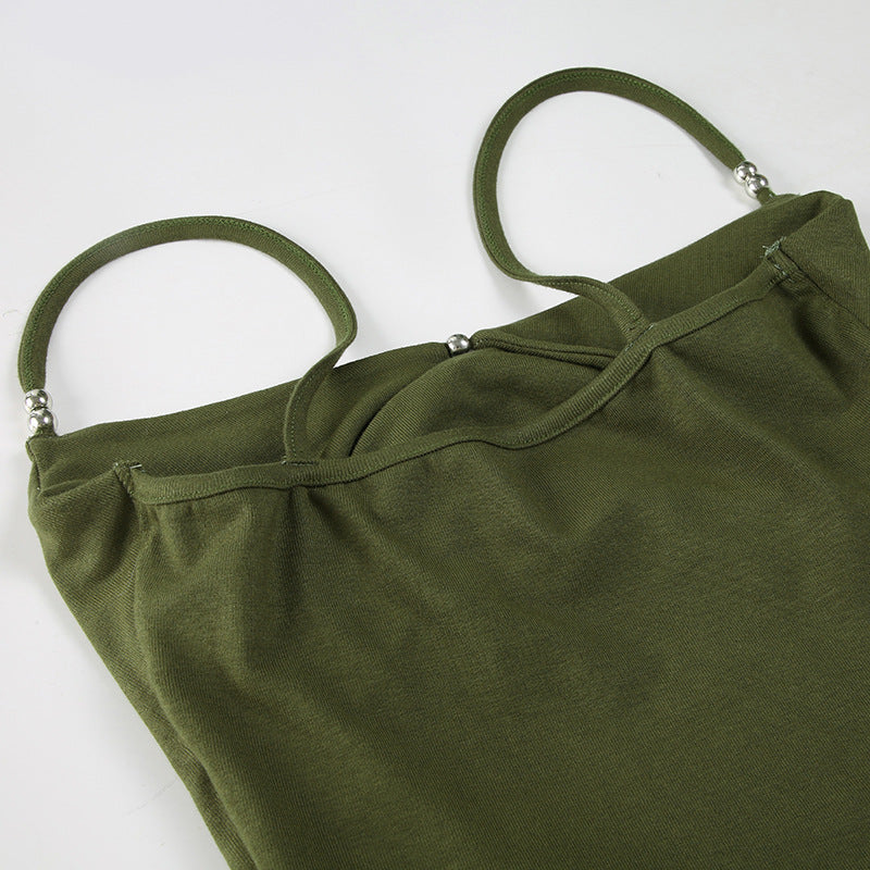 Olive Green Asymmetrical Spaghetti Strap Top | Cutout Detail | noémi