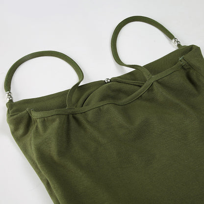 Olive Green Asymmetrical Spaghetti Strap Top | Cutout Detail | noémi