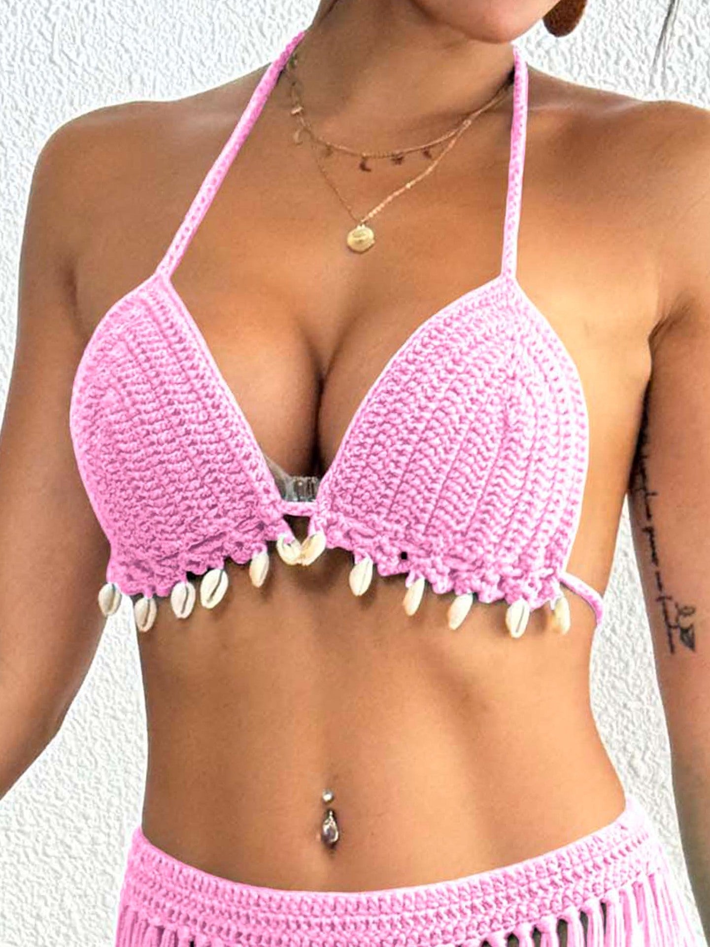 Handmade Shell Stitch Bikini Top with Banded Detail for Women | noémi