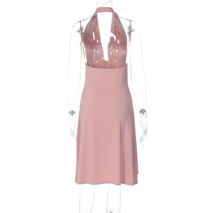 Summer Halter Dress, V Neck, Backless, Ruffle Hem, Waist Sculpting | noémi