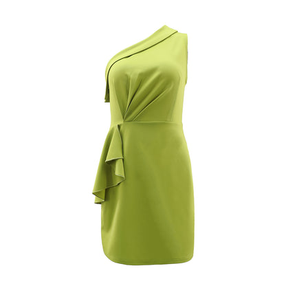 Olive Green One Shoulder Ruffled Mini Dress | noémi