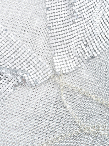 Womens Rhinestone Halter Top | Sparkly Backless Crop Top, Silver Chain | noémi