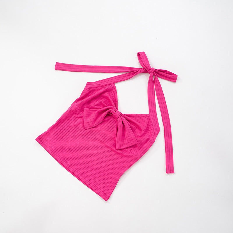 Bow Halter Neck Ribbed Tank Top | Backless Crop | noémi