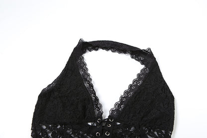 Women’s Lace Crop Top | V Neck See Through Sleeveless Blouse | noémi