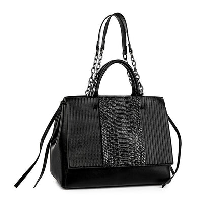 Crocodile-Embossed Faux-Leather Shoulder Tote Bag – Large-Capacity Office Carryall, Brown | noémi
