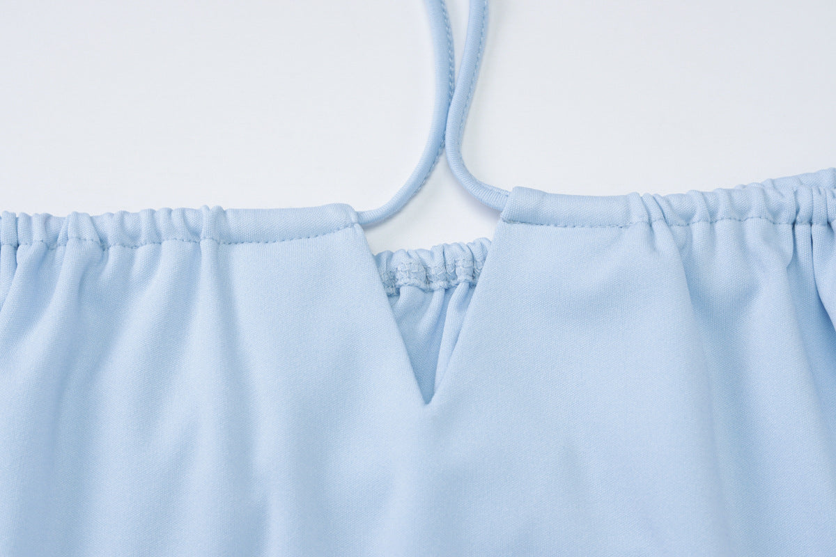 Womens Two Piece Set | Off Shoulder Halter Lace Up Top Pleated Mini Skirt | noémi